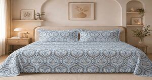 Check out BSB HOME 225 TC Cotton feel Double Bed Bedsheet with 2 Pillow Covers, Soft Breathable Bedding Set for Home & Hotel,90 x 100 Inches (228 x 254 cm) Blue on Instamart