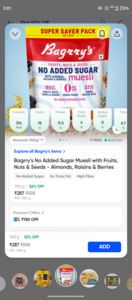 Bagrry's No Added Sugar Muesli (Fruits, Nuts & Seeds) - 700g
