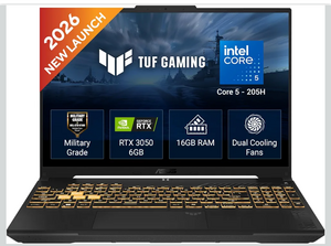 ASUS TUF Gaming F16 (2026) 16-inch FHD+ Laptop – Intel Core 5 205H, RTX 3050 6GB, 16GB RAM, 512GB SSD, Windows 11, MSO 2024 (Mecha Gray, FX607VJR-TU325WS)