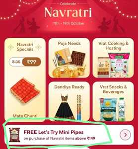 FREE Let's Try Mini Pipeson purchase of Navratri items above ₹149