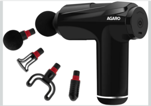 AGARO Primo Gun Massager, 4 Heads, 6 Speed, Rechargeable, Handheld, Deep Tissue Muscle Massager for Full Body Relief, 