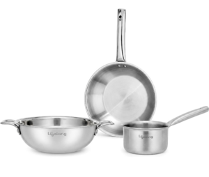 Lifelong Triply 3-piece cookware Set | Kadai, Frypan & Saucepan for Cooking | Stainless Steel 22 cm Kadai & Fry Pan 22 cm | 14 cm Sauce Pan | Induction Bottom & Gas Stove Cookware (LLTP3PCS)