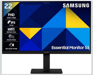 Samsung 22" (54.6 cm) S3 Flat Monitor|Super Slim Borderless Design|IPS Panel|FHD 1920 x 1080|100 Hz|5 ms|Ports-HDMI,VGA|Game Mode