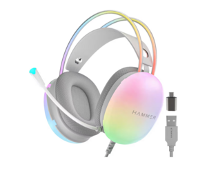 Hammer Blaze Wired Over Ear Gaming Headphones with Mic, C Type Connector for Phones - Cyan 
