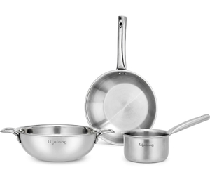 Lifelong Triply Kadai, Frypan, Saucepan Induction Bottom Cookware Set Stainless Steel 3Pcs [SAVER]