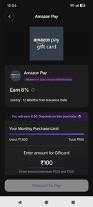 Rs. 100/- amazon pay gift voucher @ 8% off on ONPOINT App