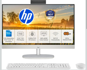 HP All-in-One, 13th Gen Intel Core i5-1334U, 8GB DDR4, 512GB SSD, FHD, 23.8''(60.5cm), Win 11, Office 24, Shell White, 5.26kg, cr0552in, Dual 2 W Speakers, FHD IR Camera, Anti-Glare, Desktop
