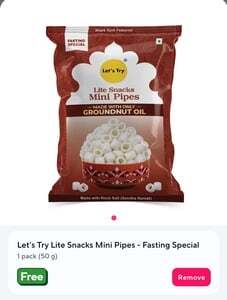 ZEPTO: Free Let's Try Mini Pipeson purchase of Navratri items above ₹99