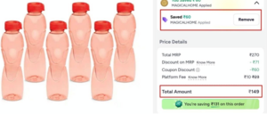 Set of 6 Milton Water Bottle - ₹149