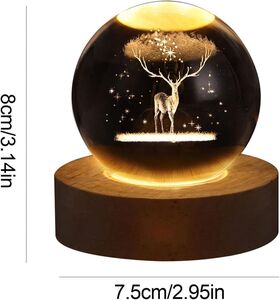 3D Galaxy Crystal Ball Night Light | Dimmable Engraved LED Glass Ball Table Lamp with USB and Wooden Base for Home Decor, Office, Birthday Gift & Kids Bedroom (Deer) 