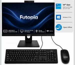 FUTOPIA 23.8" Full HD IPS All-in-One Desktop | Intel Core i5-14400 (Up to 4.70GHz) | 16GB RAM | 512GB NVMe SSD | Pop-up FHD Webcam | Wi-Fi 6 | Windows 11 Pro | Keyboard & Mouse Included