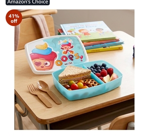 Nayasa Witty Deluxe Mini 2 Compartment Lunchbox | BPA Free and Food Grade Plastic Tiffin | Cupcake Print | 450 ML | Blue
