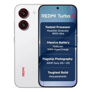 REDMI Turbo 5 (8GB + 256GB) Turbo White | MediaTek Dimensity 8500 Ultra | Mega 7540mAh Battery | 100W HyperCharge