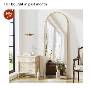 The Artment Vista Arch Shape Unbreakable Floor Mirror for Home, Living Room, Entryway & Bedroom | Gold Aluminum Alloy Frame | Full-Length Standing Mirror & Wall Leaning | 150 X 40 CM