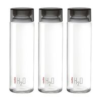 CELLO H2O Glass Fridge Water Bottle with Plastic Cap | Leak proof & break-proof | Wide mouth & Easy to Clean | Best Usage for Office/School/College | Set of 3, 920ml | Black