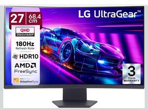 LG 27GS60QC 68.4cm (27 Inch) Ultragear Curved (1000R) QHD (2560x1440) Gaming Monitor, 180Hz, 1ms, 3-Side Virtually Borderless, 