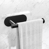 MIORAH Self Adhesive Aluminum Hand Towel Holder in Bathroom | Wall Mounted Towel Hanger for Wash Basin & Bathroom Towel Hanger for Wall | Black