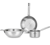 Lifelong Triply 3-piece cookware Set | Kadai, Frypan & Saucepan for Cooking | Stainless Steel 22 cm Kadai & Fry Pan 22 cm | 14 cm Sauce Pan | Induction Bottom & Gas Stove Cookware (LLTP3PCS)