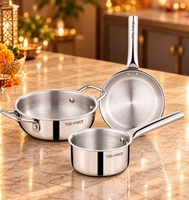  Bergner Tripro Mini 3 Pc Triply Set - 14cm Kadai, 12cm Saucepan, 14cm Frypan (Induction Bottom) on Instamart: