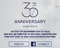 On 13th of November 2014 at 3:30PM Gas will be free for 30 seconds. Register and find out how to win your favorite Gas item.