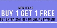 BOGO on jeans + 25% off on online payment + payu money off.