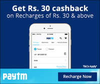 Paytm: Rs.30 cashback on recharges of Rs.30 and above (Valid for new user - only on the app)
