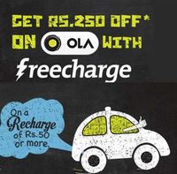 Just recharge for Rs 50 & above on the FreeCharge App & get Rs 250 off on any OLA ride. 
