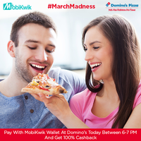 Pay with MobiKwik wallet on Domino's  and get 100% Cashback on your order.