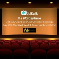 Mobikwik Second Crazy Minutes for 24 April, Get 50% Cash back On PVR Cinemas, Valid Between 5 Pm to 5.30 Pm,Max Cash Back is 250 Rs