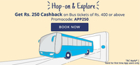 Get rs 250 cashback on Bus tickets of 400 and above
