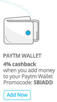 get 4% cashback on addding money in paytm wallet for SBI card holders