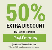 Payumoney 50% off 29/05/2015 between 4 pm to 6 pm on www.ordervenue.com