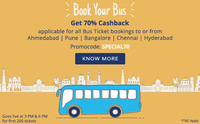 Get 70% (up to Rs 400) Cashback on Bus ticket bookings from Paytm