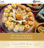 Citynu : Get Rs.100 off on orders above 200 at Haldiram