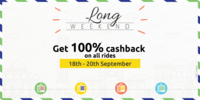 Get 100% Cashback (up to Rs.75) on all rides taken all through the day between 18th and 20th September || Taxi For Sure
