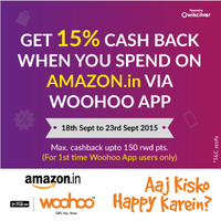 Get 15% cashback on Amazon.in via Woohoo app