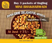 Buy 3 packets of mini bhakharwadi at Rs. 75/- (Mrp Rs 147)