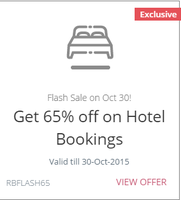 Upcoming -- Redbus:: Get 65% off (upto a max. of Rs. 2500) on all hotel bookings(Flash Sale on Oct 30)