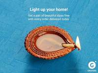 Grofers - Free pair of diyas with every order delivered today