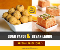 Sweetsinbox : Home / Diwali Special / Pack of Soan Papdi & Besan Laddu @ Rs.89 (MRP : Rs.121)