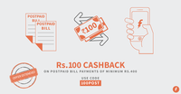 Freecharge - Use code 100POST and get an exclusive Rs.100 cashback on your bill payment. Not valid for Airtel users.