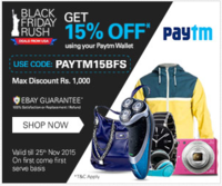 eBay Black Friday Rush(15% off via PayTM wallet/Max Rs 1000) Till 26th November