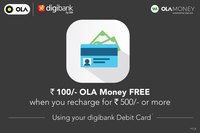 Recharge your OLA Money account for Rs. 500 or more using your digibank Debit Card and get an additional Rs.100 in your OLA Money account