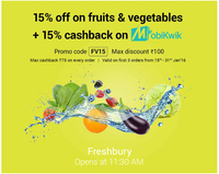 Grofers 15% off on Fruits and vegetables + 15%cb from mobikwik