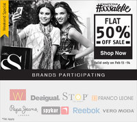 Shopperstop Flat 50%OFF on brands like reebok, vero moda, pepe jeans, sypkar, franco leone etc