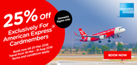 Air Asia: 25%off Exclusively for American Express Card members on flight booking
