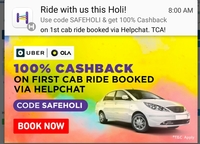 Helpchat 100% Cashback in 1st Ride of Ola or Uber