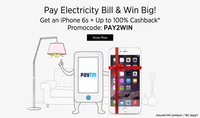 Paytm: Code pay2win :Pay electricity bill & get upto 100% cashback (minimum 5 %) & win Iphone 6s