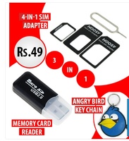 Micro SD Card Reader,4-In-1 Sim Adapter & Angry bird keychain@49/- FREE SHIPPING