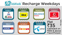 MobiKwik Recharge Week: Get flat Rs.35 on recharge & Bill Pay of Rs.300 & above on a new operator each day! (Select Users)